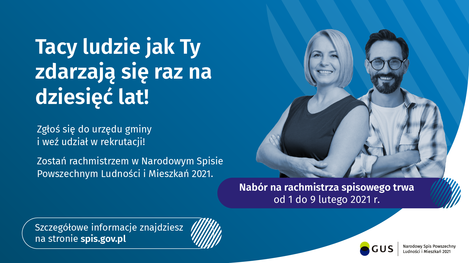 baner dotyczący naboru na rachmistrza spisowego w narodowym spisie powszechnym, który odbywa sie od 1 do 9 lutego 2021 roku