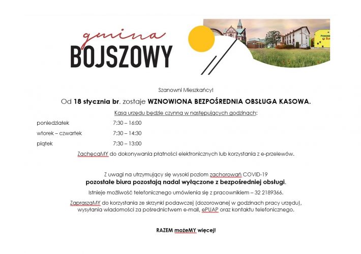 Wznowienie działalności kasy od 18 stycznia br. Szczególy w informacji na stronie.