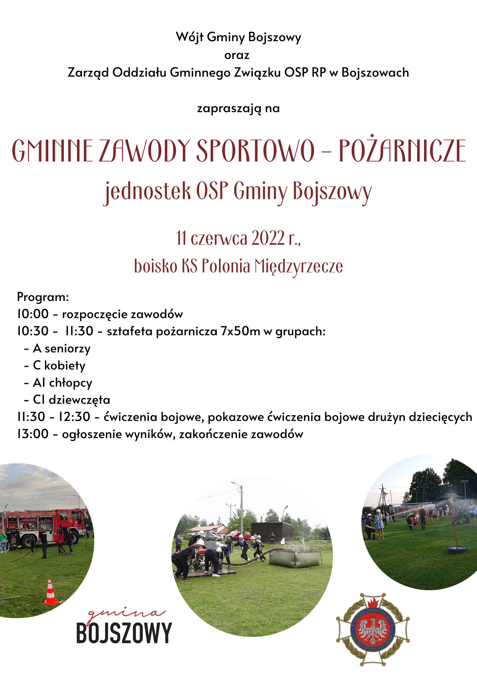 Gminne zawody pożarniczo-sportowe, 11 czerwca, boisko Międzyrzecze, start o godz. 10:00